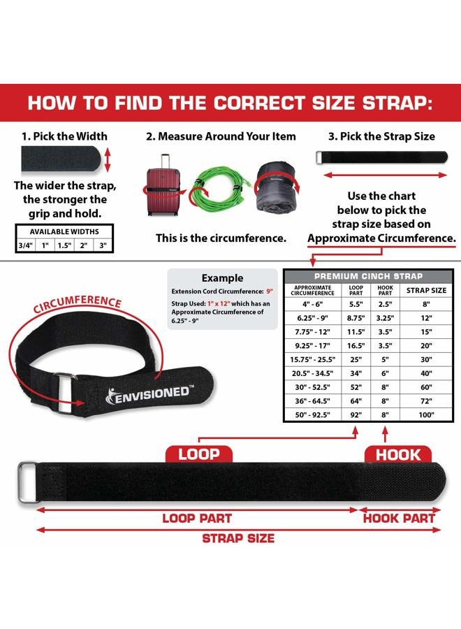 ENVISIONED Premium Cinch Straps with Stainless Steel Metal Buckle, Reusable Durable Hook and Loop, Multipurpose Securing Straps - 8 Pack + 2 Bonus Original Cinch Straps - 1" x 30" (2.5cm x 75cm) - Image 2
