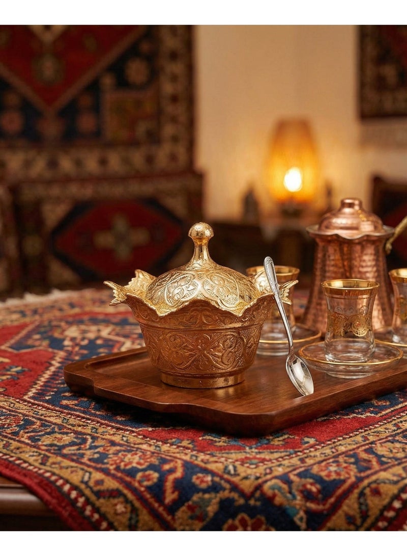 سكرية نحاس بالطراز العثماني مع غطاء - لون ذهبي ساحر وتصميم أنيق، صناعة تركية - Image 1