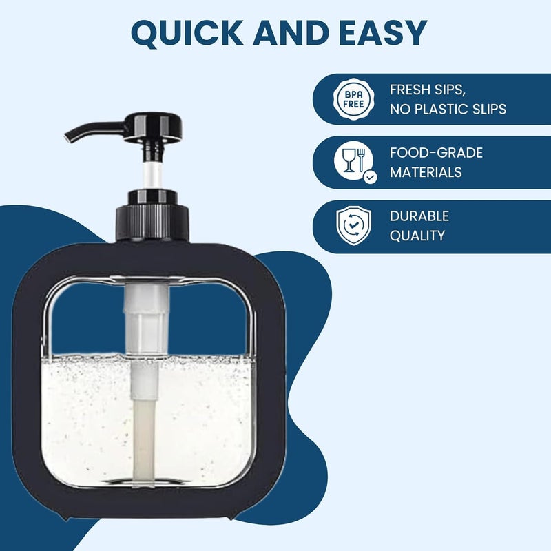 Multipurpose Liquid Soap Refillable Plastic Dispenser Hand Wash, Dish Wash, Shampoo, Conditioner, Shower Gel Lotion for Bathroom and Kitchen 300ml (Pack of 2) (2-Black OR 2-White) (Black) - Image 4