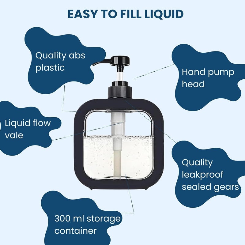 Multipurpose Liquid Soap Refillable Plastic Dispenser Hand Wash, Dish Wash, Shampoo, Conditioner, Shower Gel Lotion for Bathroom and Kitchen 300ml (Pack of 2) (2-Black OR 2-White) (Black) - Image 5