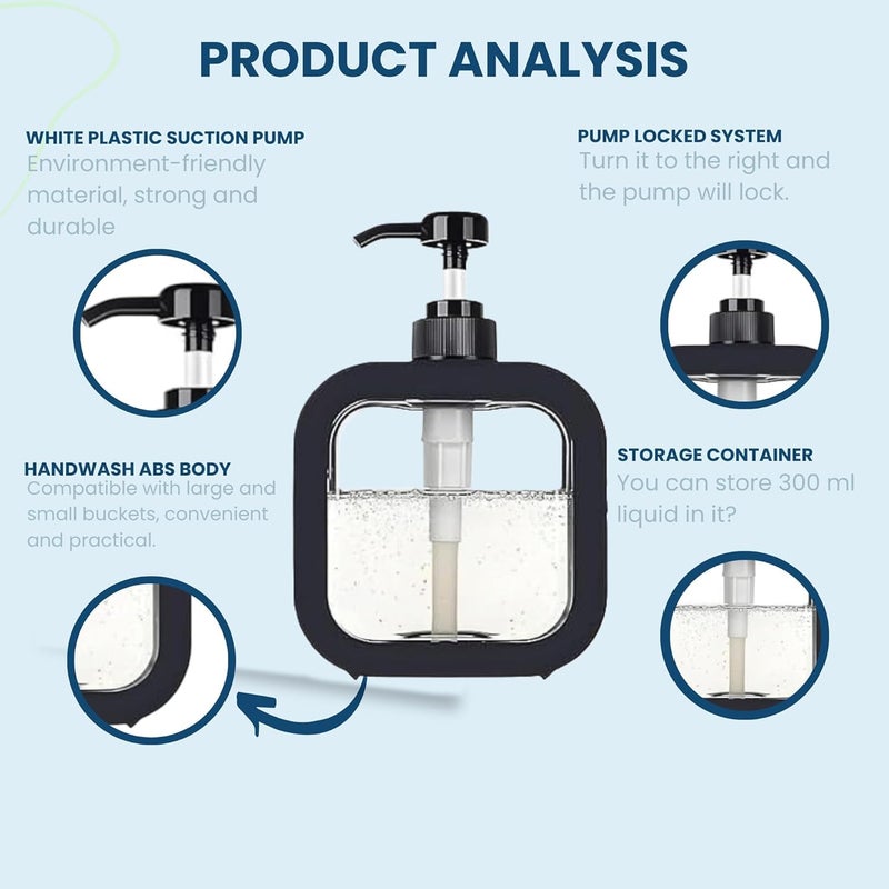 Multipurpose Liquid Soap Refillable Plastic Dispenser Hand Wash, Dish Wash, Shampoo, Conditioner, Shower Gel Lotion for Bathroom and Kitchen 300ml (Pack of 2) (2-Black OR 2-White) (Black) - Image 3