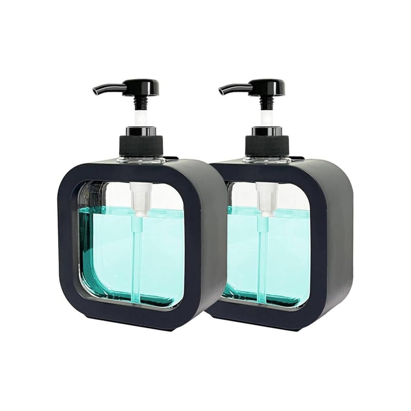 Multipurpose Liquid Soap Refillable Plastic Dispenser Hand Wash, Dish Wash, Shampoo, Conditioner, Shower Gel Lotion for Bathroom and Kitchen 300ml (Pack of 2) (2-Black OR 2-White) (Black) - Image 1