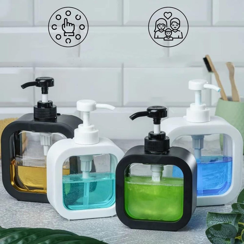 Multipurpose Liquid Soap Refillable Plastic Dispenser Hand Wash, Dish Wash, Shampoo, Conditioner, Shower Gel Lotion for Bathroom and Kitchen 300ml (Pack of 2) (2-Black OR 2-White) (Black) - Image 2