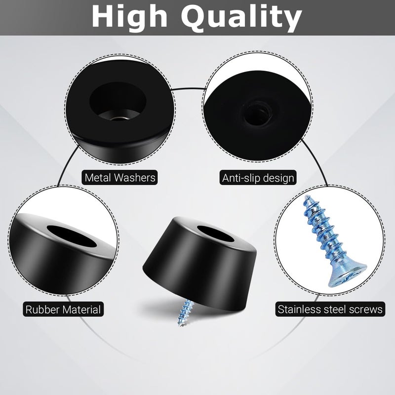Quadafy 16 Pack Rubber Non Slip Feet For Cutting Board With Stainless Washer Screws  For Chairs Electronics Appliances Furniture 2 Sizes (0.5"" H X 1"" 0.5"" H X 0.78"") - Image 5