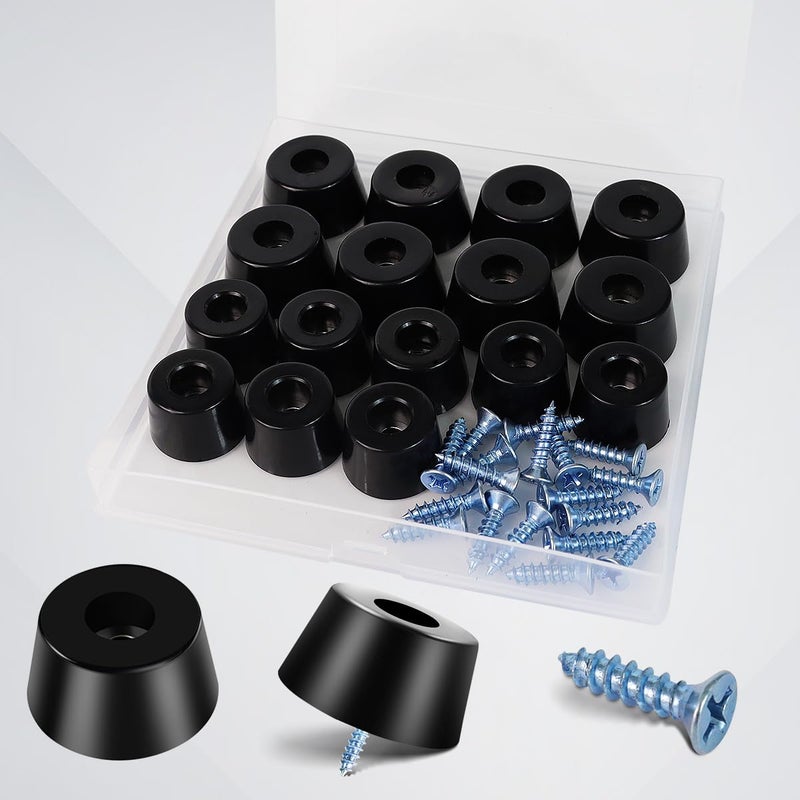 Quadafy 16 Pack Rubber Non Slip Feet For Cutting Board With Stainless Washer Screws  For Chairs Electronics Appliances Furniture 2 Sizes (0.5"" H X 1"" 0.5"" H X 0.78"") - Image 1