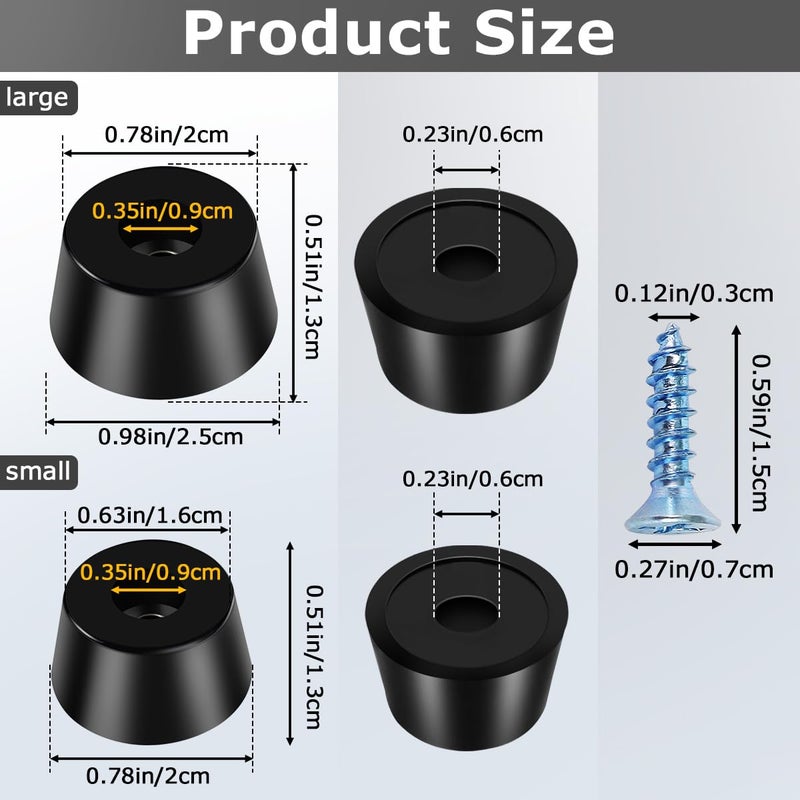 Quadafy 16 Pack Rubber Non Slip Feet For Cutting Board With Stainless Washer Screws  For Chairs Electronics Appliances Furniture 2 Sizes (0.5"" H X 1"" 0.5"" H X 0.78"") - Image 3