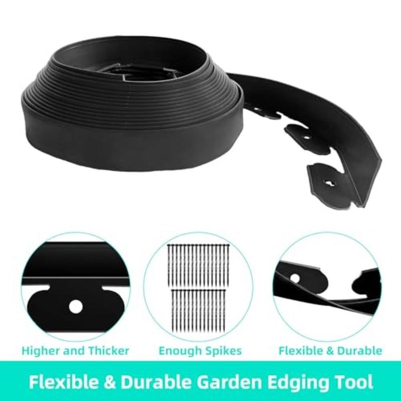 No Dig Landscape Edging Kit 10 M Flexible Lawn Edging Roll with 30 Spikes 10 CM Tall Border for Flower Beds Yard Pathway Landscaping Home Garden Office Use Heavy-Duty PVC Material - Image 3