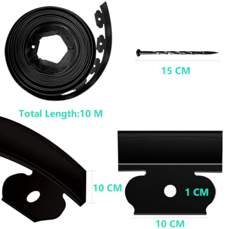 No Dig Landscape Edging Kit 10 M Flexible Lawn Edging Roll with 30 Spikes 10 CM Tall Border for Flower Beds Yard Pathway Landscaping Home Garden Office Use Heavy-Duty PVC Material - Image 2