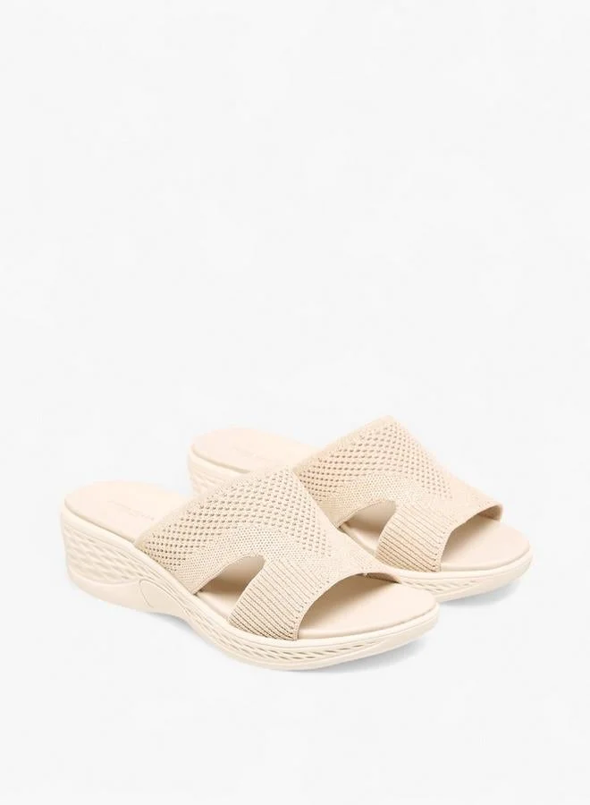 Flora Bella By Shoexpress BEIGE Flora Bella Textured Slip-On Sandals With Wedge Heels for Women | Best Price UAE