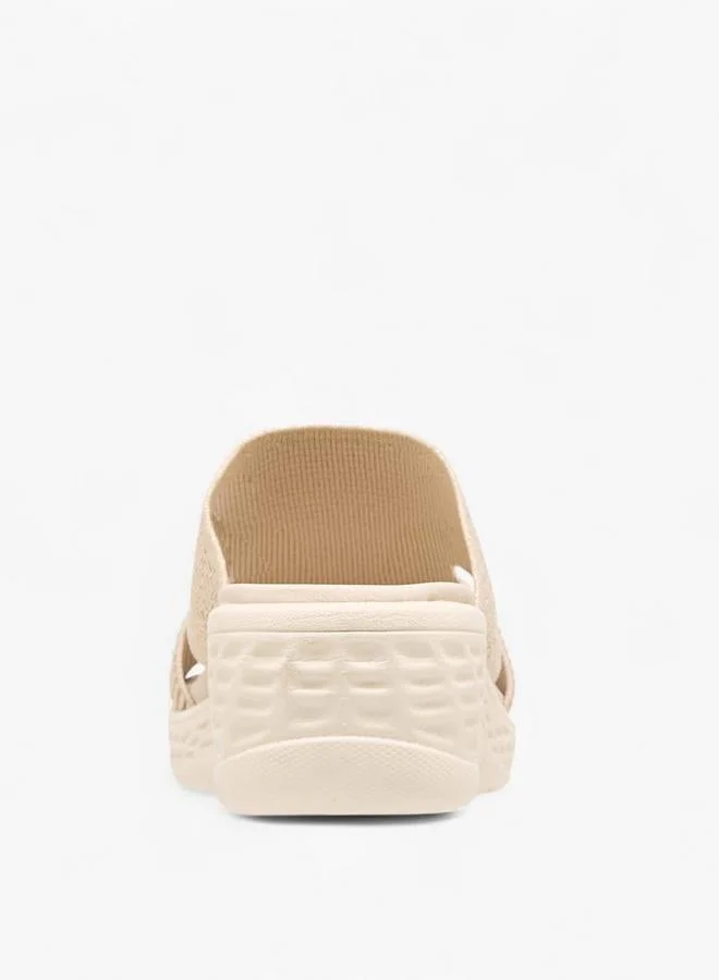 Flora Bella By Shoexpress BEIGE Flora Bella Textured Slip-On Sandals With Wedge Heels for Women | Best Price UAE