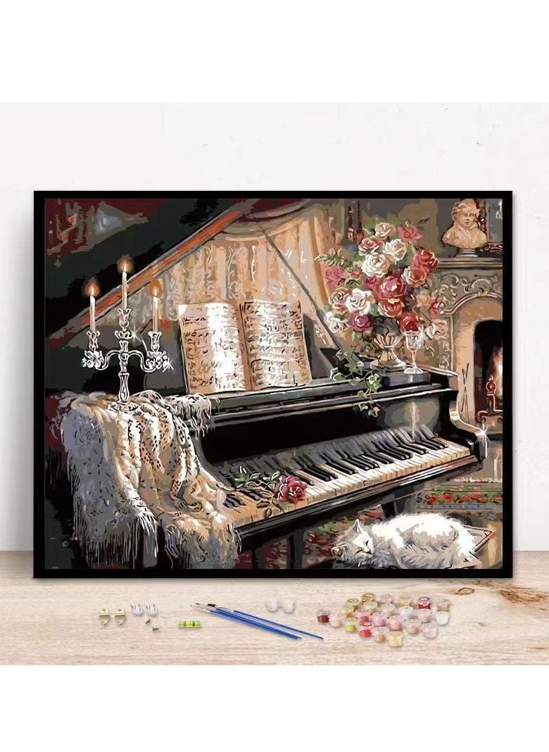 MIXDE DIY Painting By Numbers,Piano Performance Oil Painting Kit On Canvas With Paint Frame And Acrylic Pigment 40x50cm  - Image 1