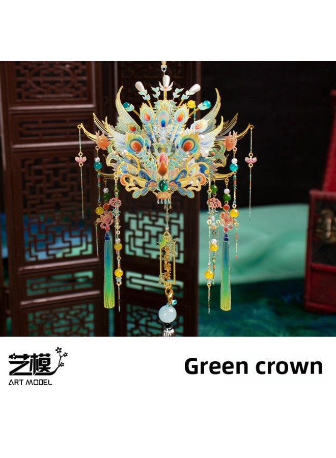 Art Model Phoenix Crown 3D Three-dimensional Puzzle Metal Assembled Model Handmade DIY Material Car Pendant Gift For Girlfriend-Color:Qingluan + Lanyard + Sycamore Bracket + Lamp - Image 1