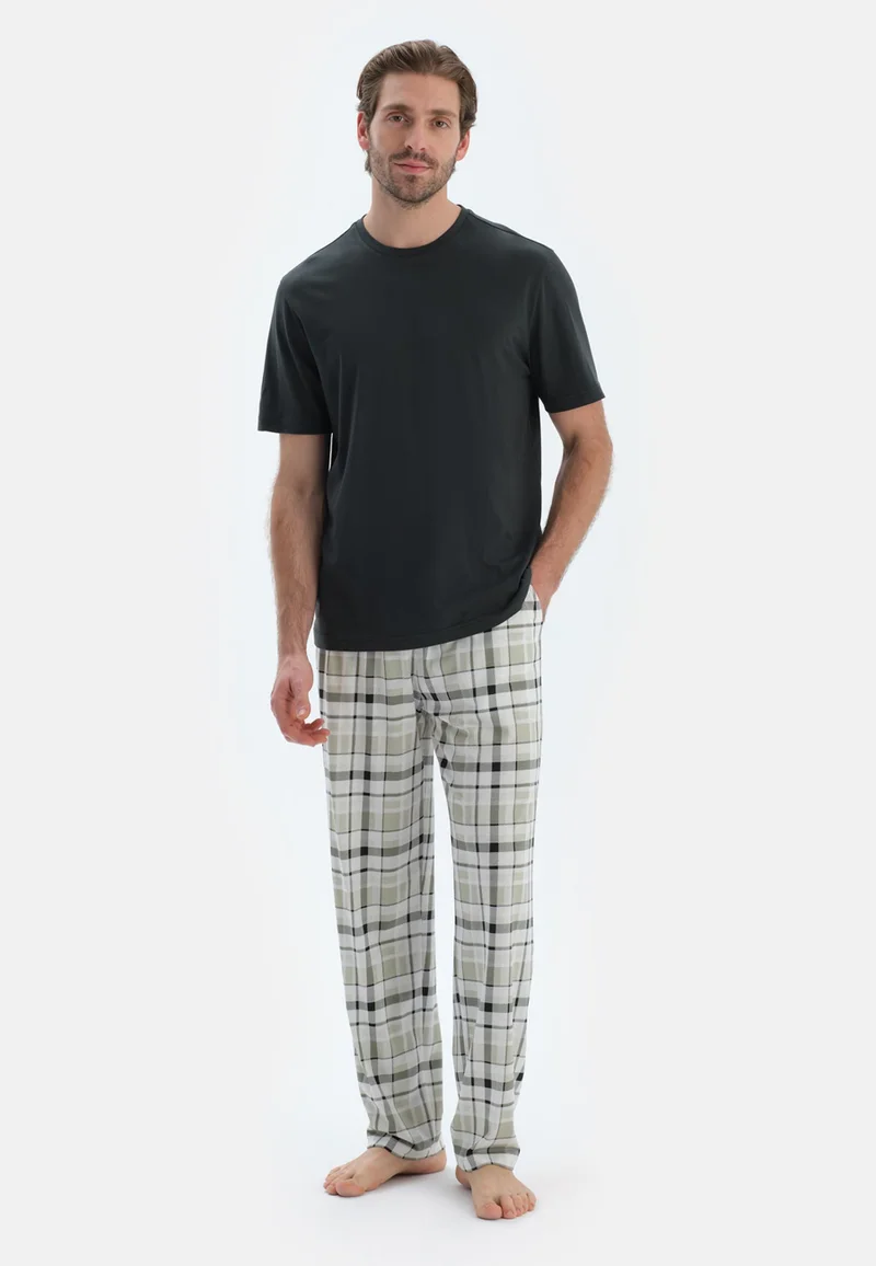 Regular/Classic Fit T-shirt & Trousers Pajama Sets Crew Neck Cotton Blend Sleepwear