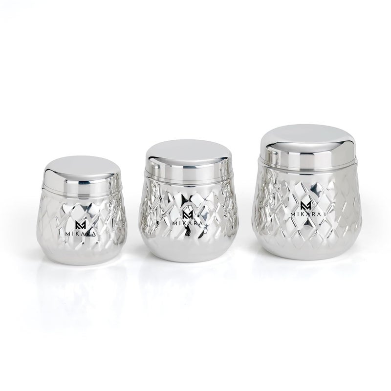 MIKARA MIKARA Stainless Steel DabbaStainless Steel Hammer DabbaTea Sugar Coffee DabbaStainless Steel Premium DabbaStainless Steel Canister Set of 3400600800mlSteel Dabba set  - Image 2