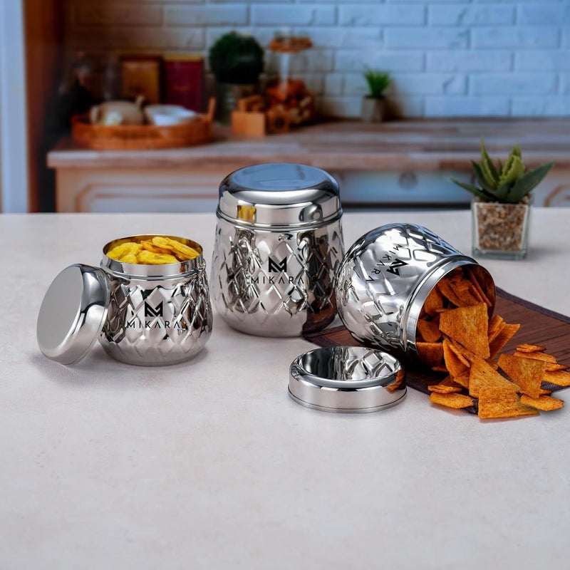 MIKARA MIKARA Stainless Steel DabbaStainless Steel Hammer DabbaTea Sugar Coffee DabbaStainless Steel Premium DabbaStainless Steel Canister Set of 3400600800mlSteel Dabba set  - Image 1