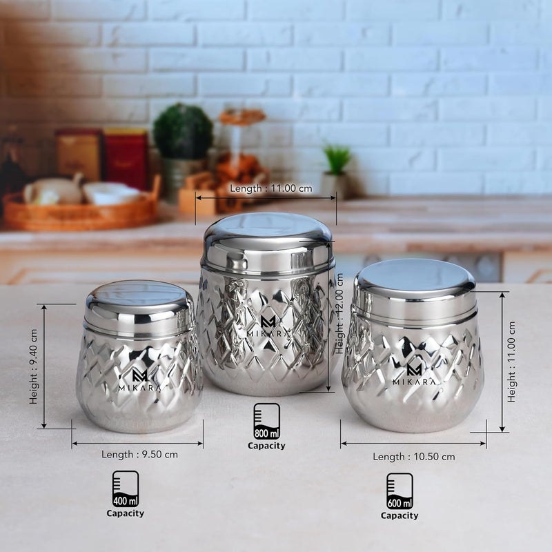 MIKARA MIKARA Stainless Steel DabbaStainless Steel Hammer DabbaTea Sugar Coffee DabbaStainless Steel Premium DabbaStainless Steel Canister Set of 3400600800mlSteel Dabba set  - Image 3