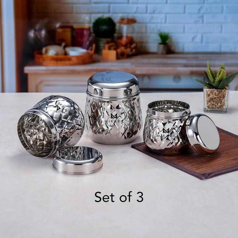 MIKARA MIKARA Stainless Steel DabbaStainless Steel Hammer DabbaTea Sugar Coffee DabbaStainless Steel Premium DabbaStainless Steel Canister Set of 3400600800mlSteel Dabba set  - Image 4