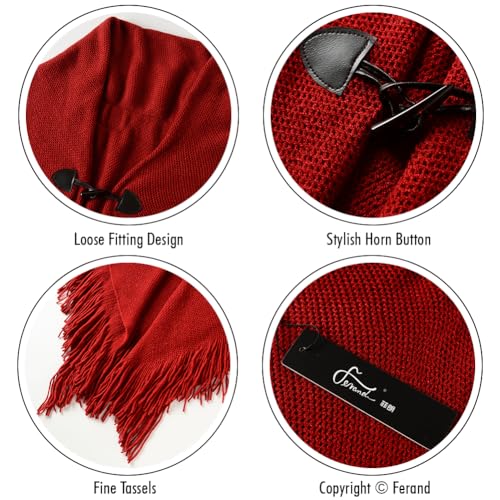 Ferand Shawl Wraps for Women – Toggle Closure, Elegant Fringe Shawl for Travel, Work, or Casual Outfits, Perfect for Fall Layering, Red - Image 4