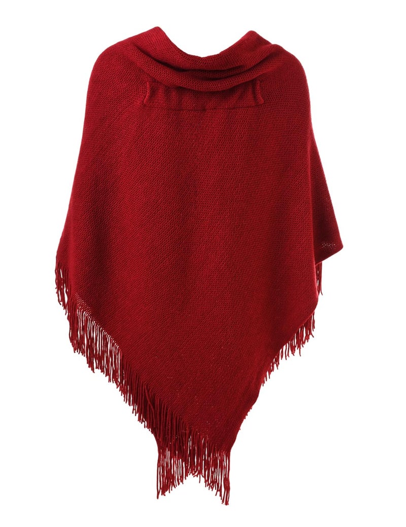 Ferand Shawl Wraps for Women – Toggle Closure, Elegant Fringe Shawl for Travel, Work, or Casual Outfits, Perfect for Fall Layering, Red - Image 2