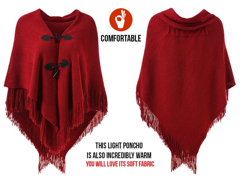 Ferand Shawl Wraps for Women – Toggle Closure, Elegant Fringe Shawl for Travel, Work, or Casual Outfits, Perfect for Fall Layering, Red - Image 3