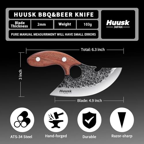Huusk Knives, Viking Boning Knife for Meat Cutting, Small Ulu knives, Caveman Ultimo Knives Hand Forged Full Tang Knives for Kitchen or Camping Christmas Gift - Image 3