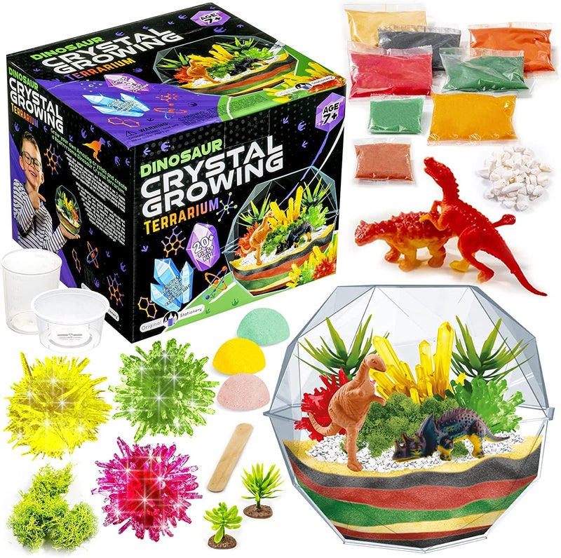 Original Stationery Dinosaur Crystal Growing Kit for Kids 7+, Includes 17 Pieces & Easy-to-Follow Manual, Grow 3 Crystals and Create a Dinosaur Scene, Perfect for Valentine and Easter Gifts - Image 1