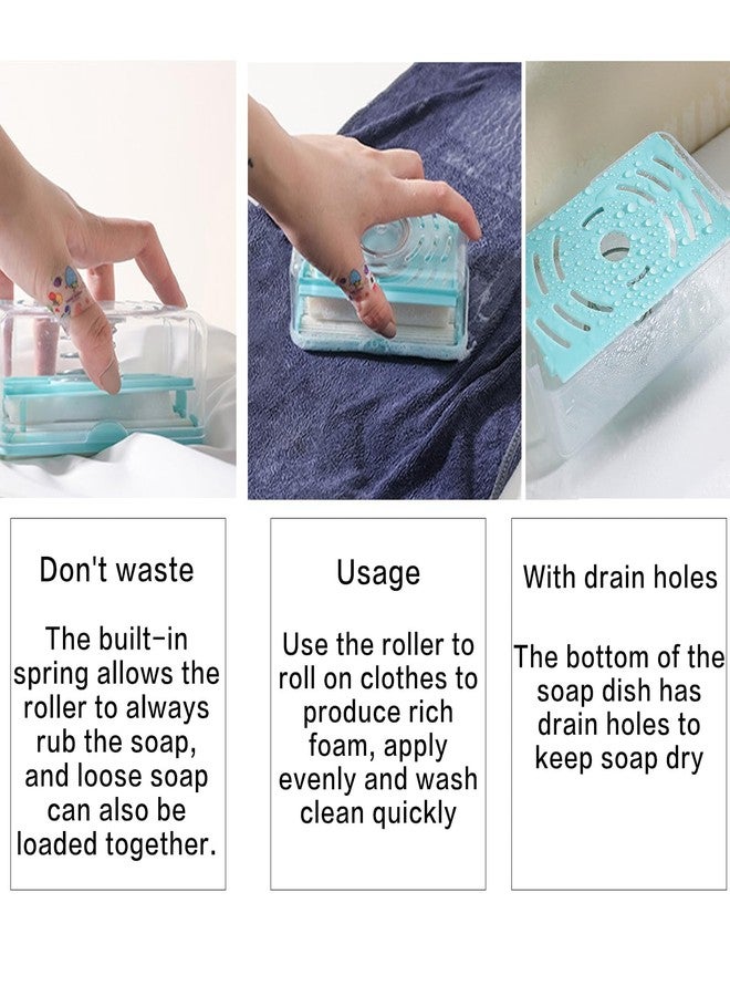 LLpotata Wash Board, Washboard for Hand Washing Clothes, Plastics Laundry Scrub Board Household With Holder Portable (D-light blue+multifunctional soap dish+soft bristle brush) - Image 4