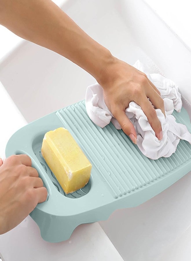LLpotata Wash Board, Washboard for Hand Washing Clothes, Plastics Laundry Scrub Board Household With Holder Portable (D-light blue+multifunctional soap dish+soft bristle brush) - Image 2
