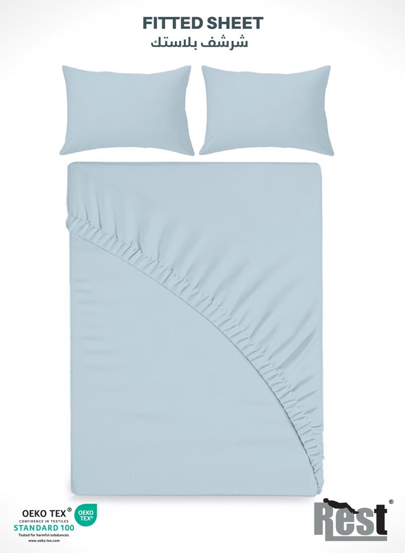 REST 3-Piece Sky Blue Plush 180x200+30cm Fitted Bedsheet Set Includes 1 Deep Pocket Fitted Bedsheet and 2 Pillow Covers, Breathable and Machine Washable - Image 1