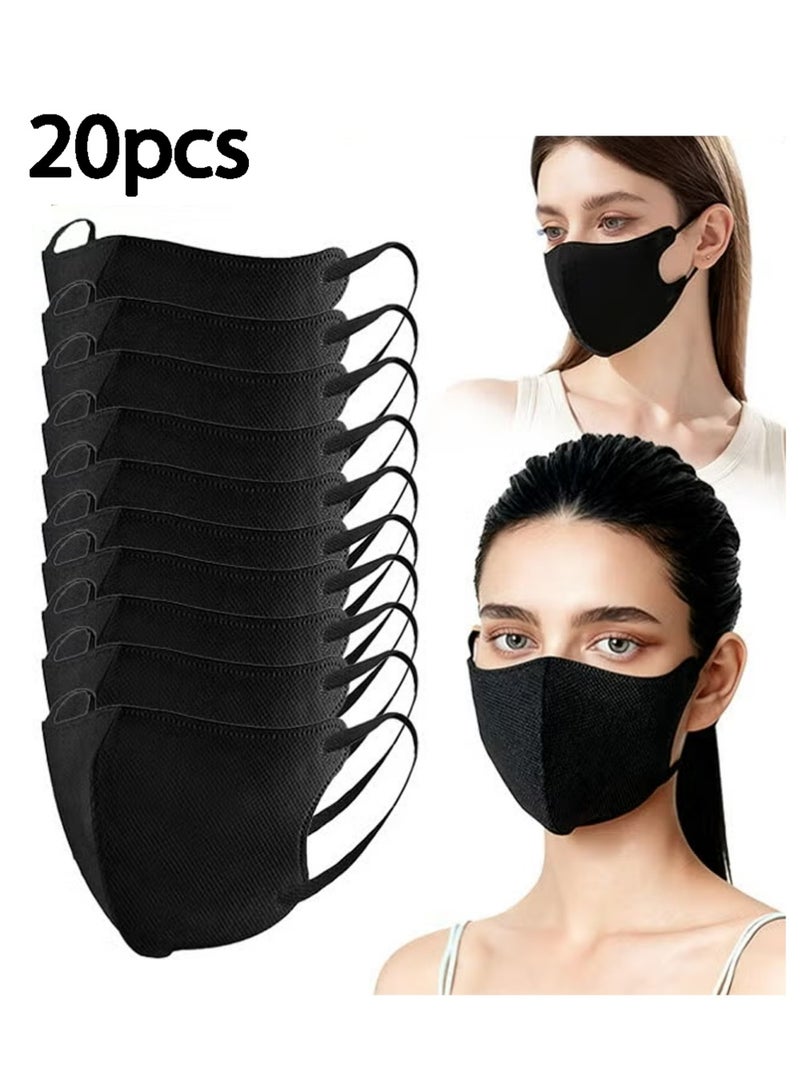 LLASIDO 20PCS Face Masks for Adults, 3D Breathable Dust KN95 Masks Individually Wrapped with Elastic Earloop and Nose Clip, Perfect for Office, Travel, Daily Protection(Black) - Image 1