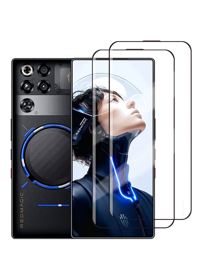 عبوتان من زجاج شفاف أسود كامل لهاتف ZTE Nubia Red Magic 11 Pro / 11 Pro+ كحامي شاشة، فيلم حماية زجاجي مقسى 9H مضاد للبصمات (ترقية شبكة الغبار للسمّاعة العلوية) - Image 1