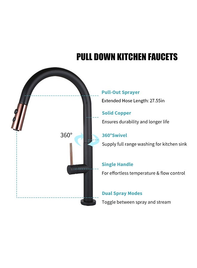 Rotatable Pull Down Sink Sprayer Ceramic Valve Copper Water Tap, Kitchen Faucet Switch Swivel Spout Sink Mixer Tap Single Handle Deck Mount Hot Cold  - Image 4