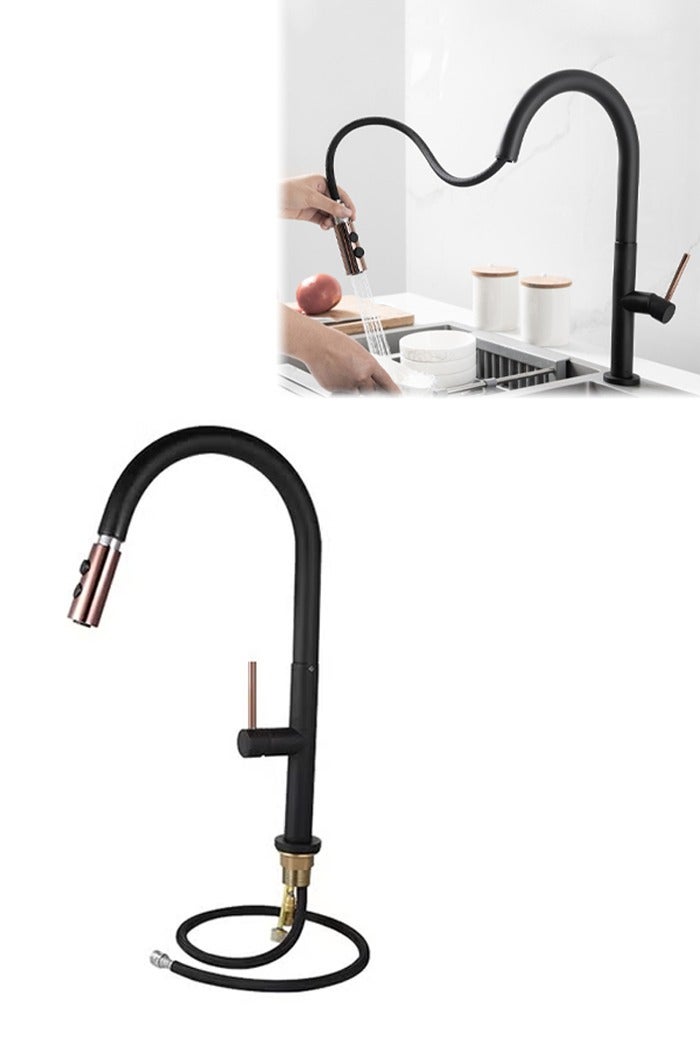 Rotatable Pull Down Sink Sprayer Ceramic Valve Copper Water Tap, Kitchen Faucet Switch Swivel Spout Sink Mixer Tap Single Handle Deck Mount Hot Cold - Image 1
