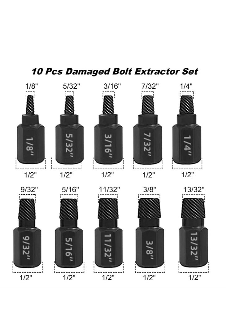 Yakumuz - 10 PCS Damaged Bolt Extractor Kit, Yakumuz Heavy-Duty Screw and Bolt Extractor Drill Bit Set Hex Shank Rounded Bolt Remover Tools Easy Removal of Rusty and Broken Bolts for Automobile Repair - Image 1
