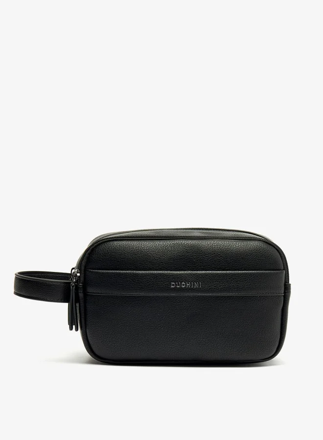 دوتشيني Men's Solid Pouch with Zip Closure and Wristlet Strap