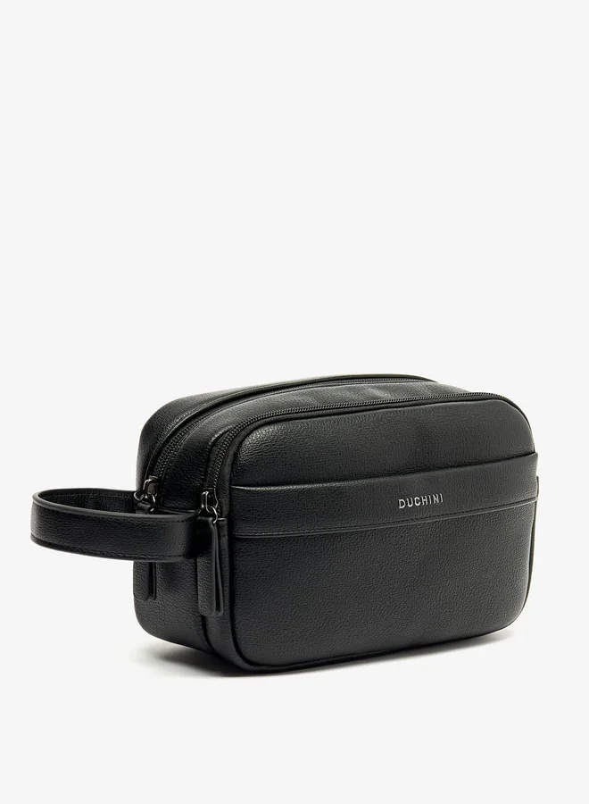 دوتشيني Men's Solid Pouch with Zip Closure and Wristlet Strap