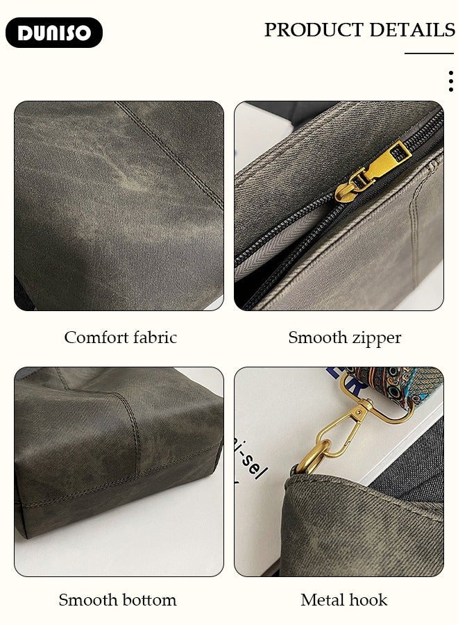 DUNISO Women's Shoulder Tote Bag Faux Leather Handbag For Women Large Capacity Bucket  Crossbody Bag Fashionable Travel Messenger Bag Shoulder Bag For Ladies Girls College Students - Image 2