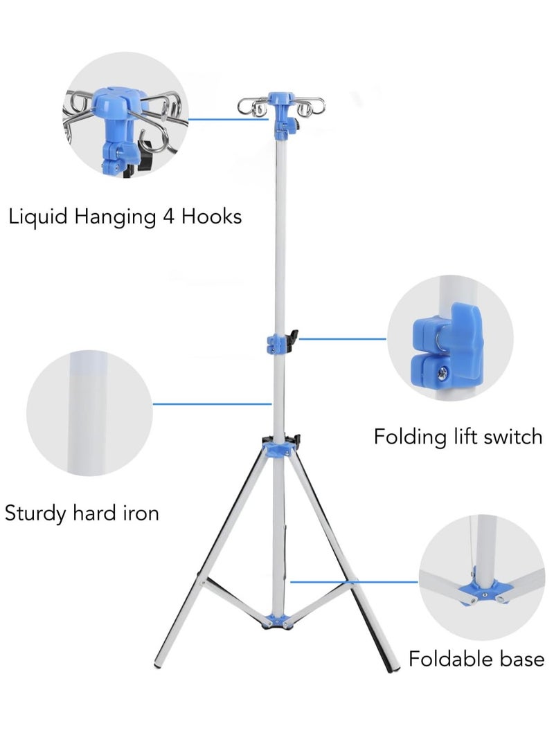 XiuWoo Extendable Metal IV Poles, Portable Tripod IV Poles Stand, Collapsible IV Drip Bag Floor Stand, Steel Infusion Stand with 4 Hook for Travel, Hospital, Clinic, Home Care Adjustable 70-210cm  - Image 3