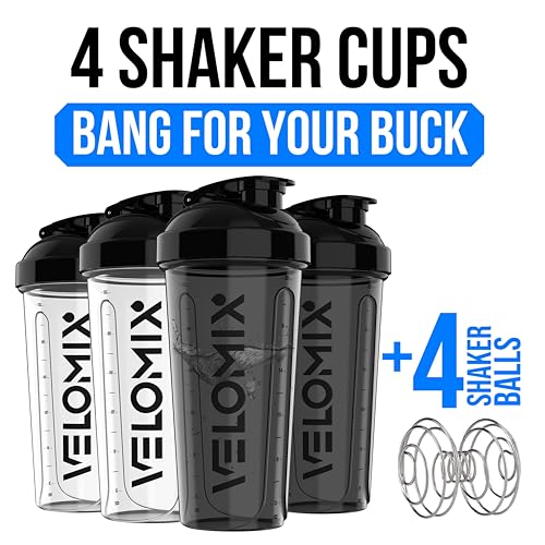 VELOMIX -4 PACK- 28 oz Protein Shaker Bottle for Protein Mixes - 4x Wire Whisk | Leak Proof Shaker Cups for Protein Shakes | Protein Shaker Bottle Pack | Protein Shake Cup (Clear Set) - Image 2