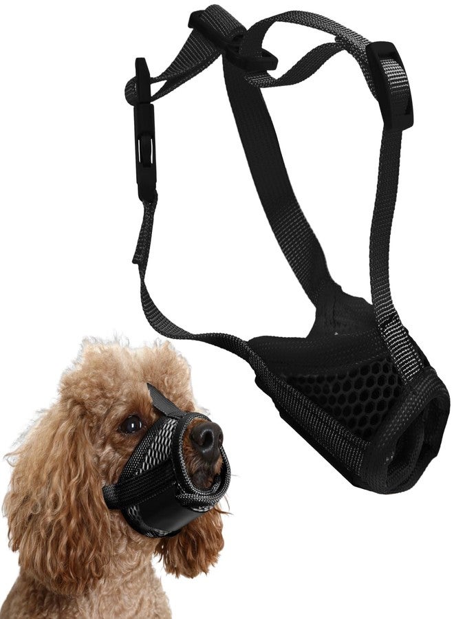 PEUTIER Muzzle for Dog, Soft Small Pet Mesh Muzzle with Stable Head Bar Design Dog Anti Barking Muzzle Dog Muzzle to No Bite Bark Stop Chewing, Keeping Quite in Public Dogs Gift (Black) - Image 1