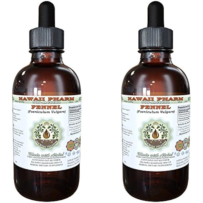 Hawaii Pharm مستخلص سائل خالي من الكحول من هاواي فارم، شمر (Foeniculum Vulgare) بذور مجففة جليسرين مكمل عشبي طبيعي 2x4 أونصة - Image 1