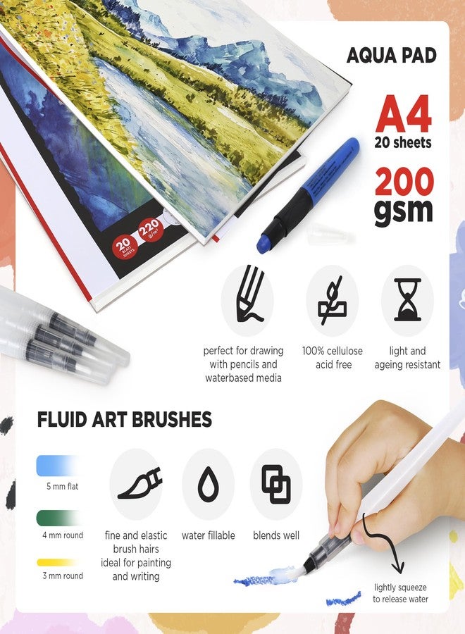Marabu Mixed Media Drawing Set - 20 Sheets Watercolor Paper, 12 Watercolor Pencils with 10 Watercolor Crayons and Water-Fillable Brush Set - The Ultimate Landscape Adventure - Image 4
