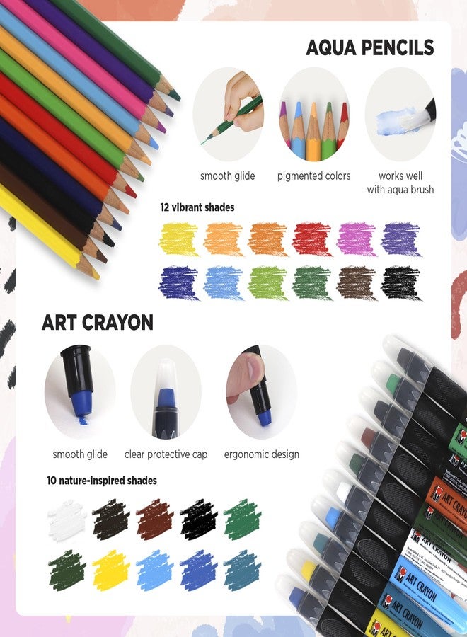 Marabu Mixed Media Drawing Set - 20 Sheets Watercolor Paper, 12 Watercolor Pencils with 10 Watercolor Crayons and Water-Fillable Brush Set - The Ultimate Landscape Adventure - Image 3