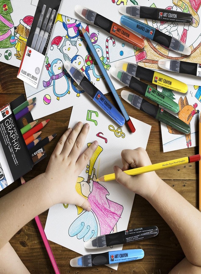 Marabu Mixed Media Drawing Set - 20 Sheets Watercolor Paper, 12 Watercolor Pencils with 10 Watercolor Crayons and Water-Fillable Brush Set - The Ultimate Landscape Adventure - Image 5