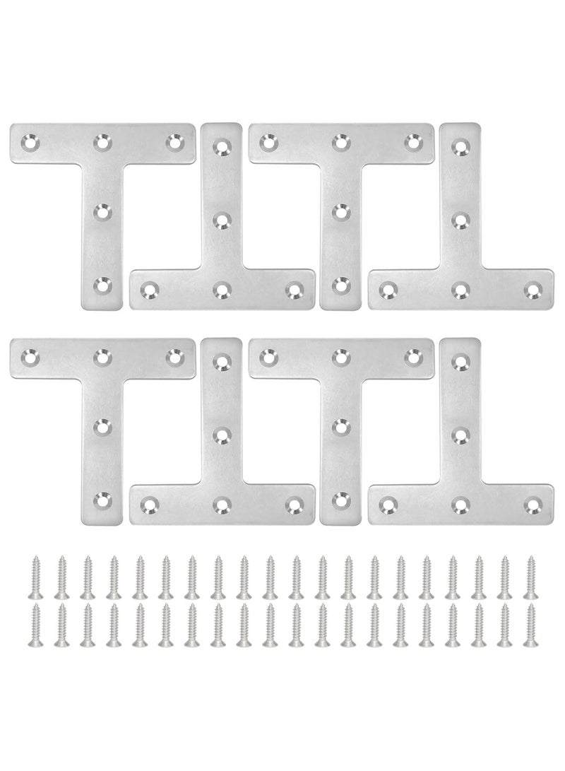 Rubik 8pcs Flat Corner Brace with Screws, Stainless Steel T Shaped Brackets for Wood Desk Chair Cabinet Drawer Closet Frame Furniture Joint Repair (80x80x1mm)  - Image 1