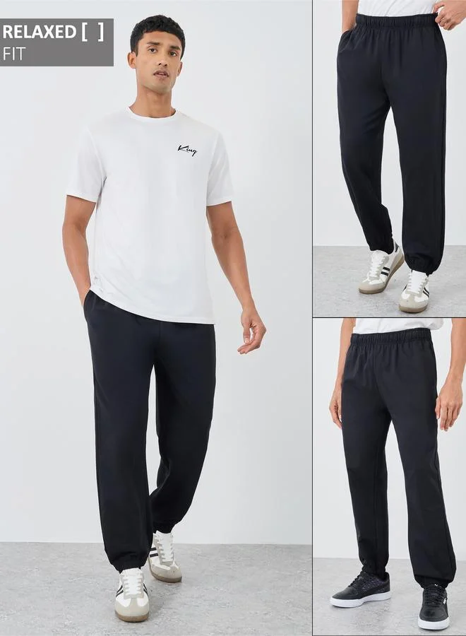 Styli Styli Pack of 2 - Solid Terry Relaxed Fit Elasticated Cuff Joggers