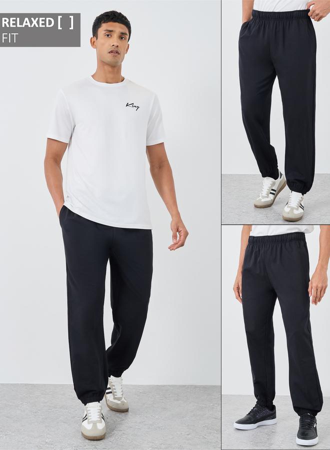 Styli Pack of 2 - Solid Terry Relaxed Fit Elasticated Cuff Joggers - Image 1