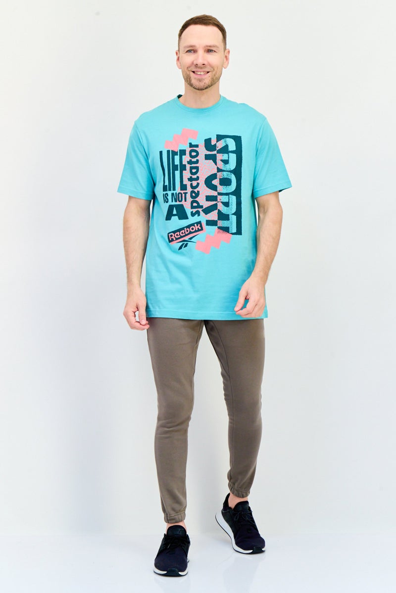 Reebok تي شيرت رياضي للرجال بأكمام قصيرة، خارجي، لون أخضر نعناعي - Image 3