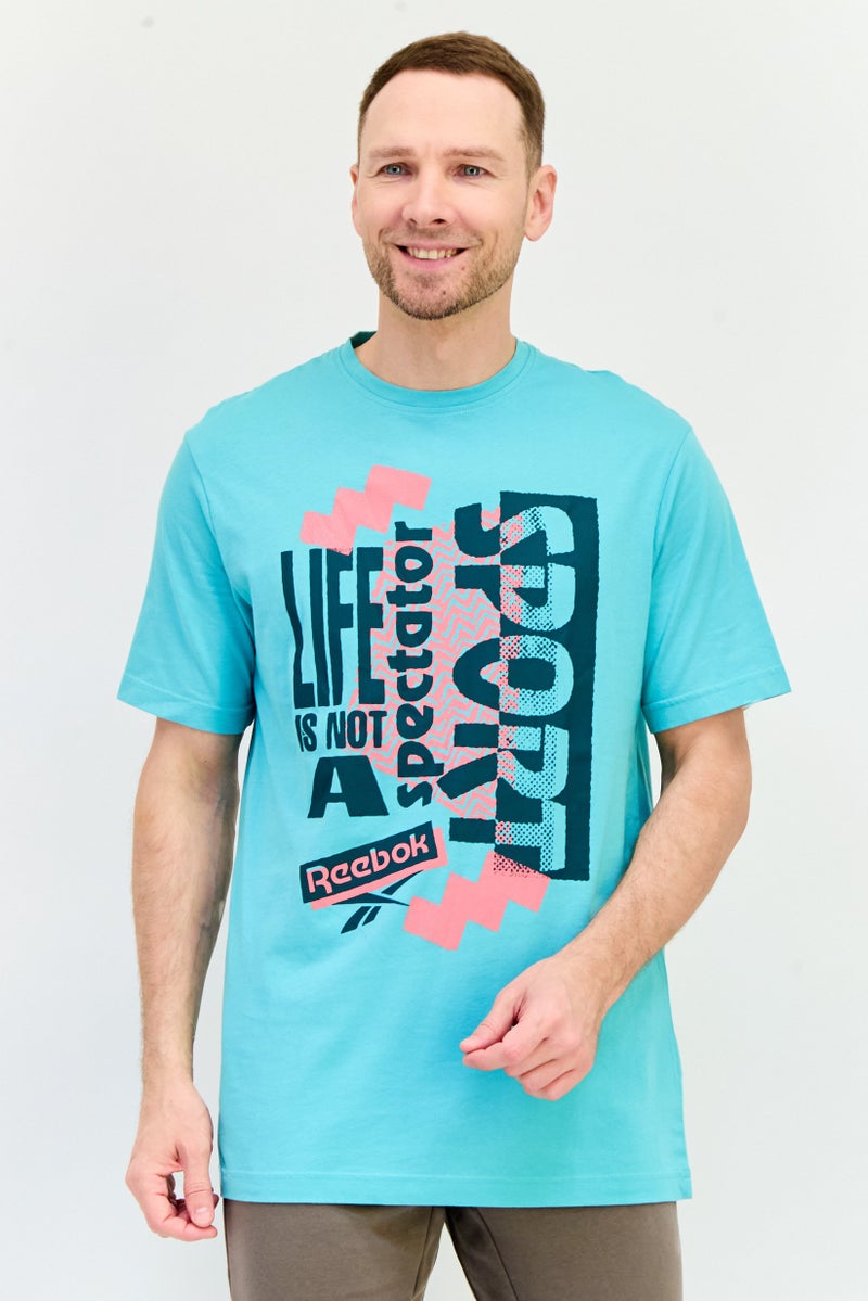 Reebok تي شيرت رياضي للرجال بأكمام قصيرة، خارجي، لون أخضر نعناعي - Image 1