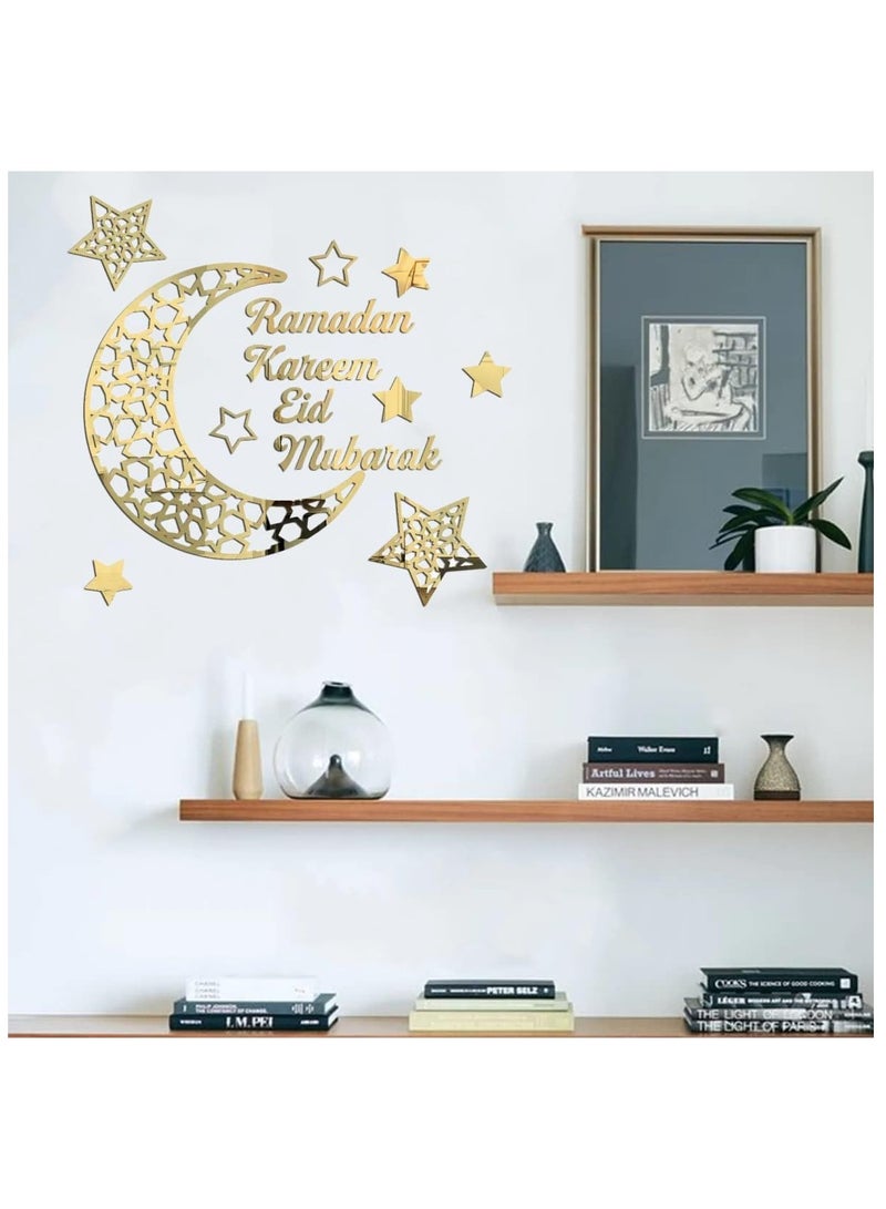 ARNOTEC ديكور فن الجدران - ملصقات جدارية أكريليك ثلاثية الأبعاد لرمضان كريم مع نجمة وقمر، ديكور مرآة إسلامية، ملصقات جدارية ذاتية اللصق للمسلمين، زينة منزلية - Image 5